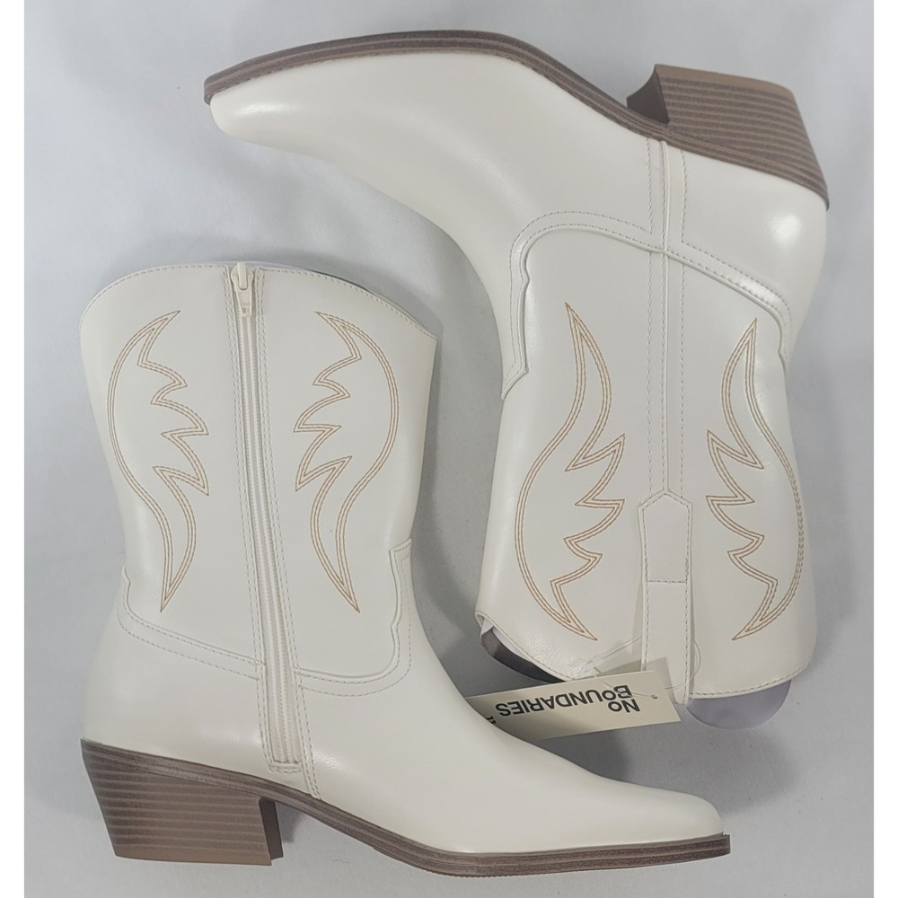 No Boundaries Western Boots Women's Size 11 White Embroidered W/Side Zipper NIB - Picture 6 of 11